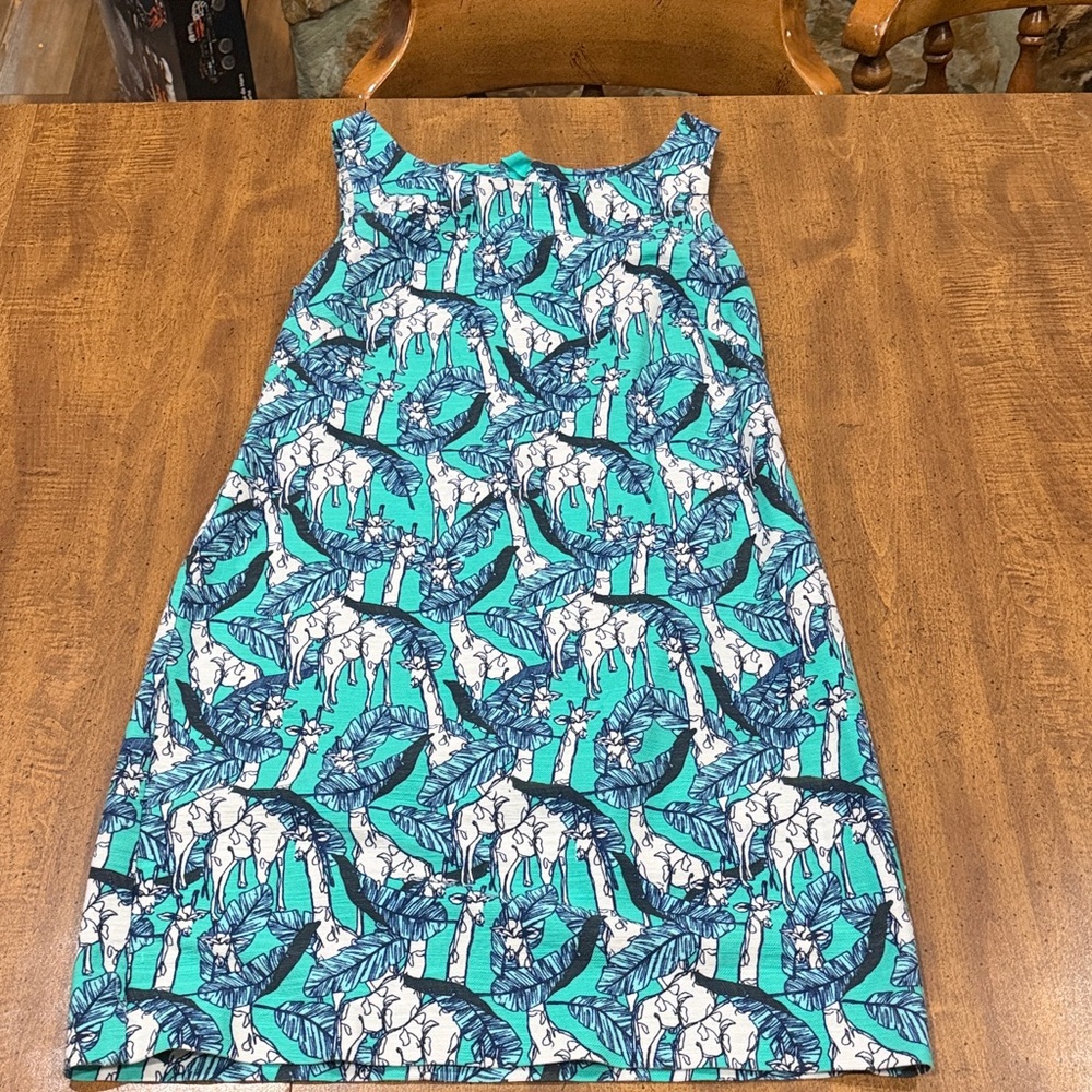 Talbots Aqua and  White Giraffe Patterned Dress